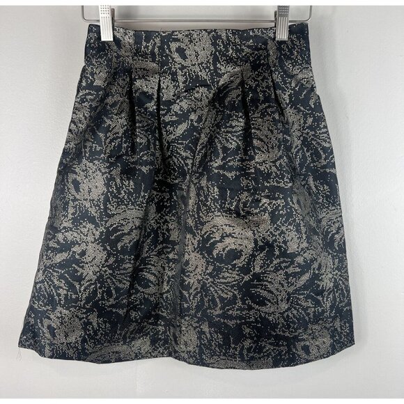 H&M Skirt Jacquard Black & Gold Floral Pattern Size 2 - Picture 1 of 5